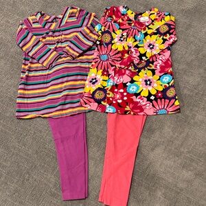 Hanna Andersson Vibrant Pink and Yellow Tunic with matching leggings -size 110/5